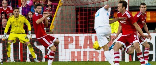 Zoran Kvrzic scores for HNK Rijeka against Aberdeen