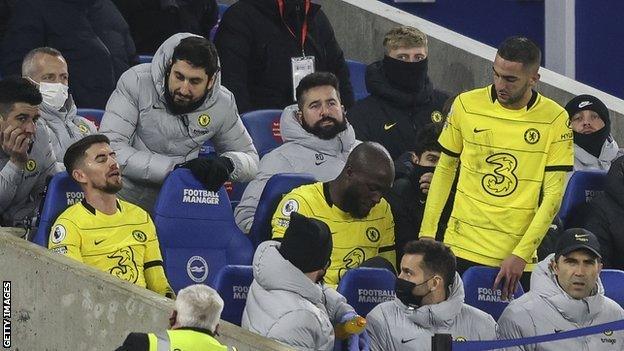 Chelsea players on the bench at the Amex Stadium