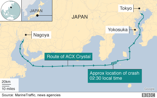 Map showing location of USS Fitzgerald crash - 17 June 2017