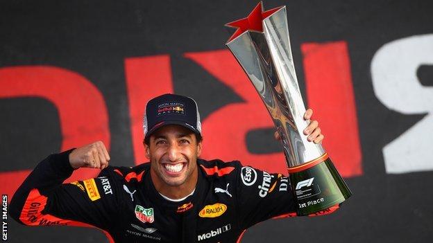 Daniel Ricciardo celebrates winning the Chinese Grand Prix