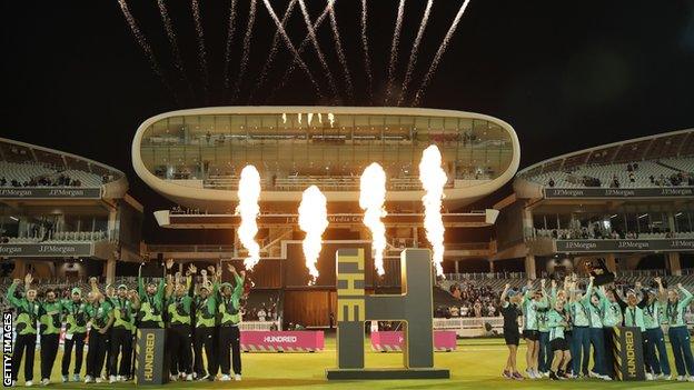 The Southern Brave Men and Oval Invincibles Women lift their Hundred trophies at Lord's