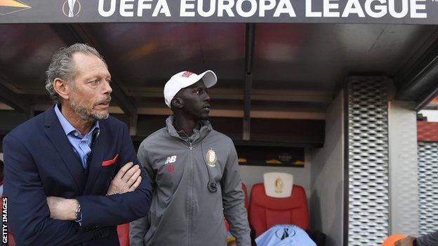 Former Standard Liege coach Michel Preud'homme (right) with Mbaye Leye