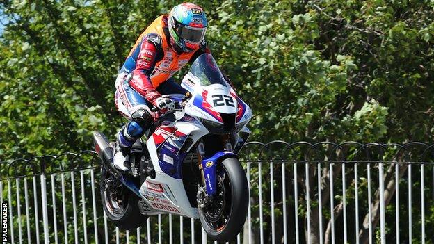 Glenn Irwin negotiates Ballaugh Bridge during his maiden TT appearance in June