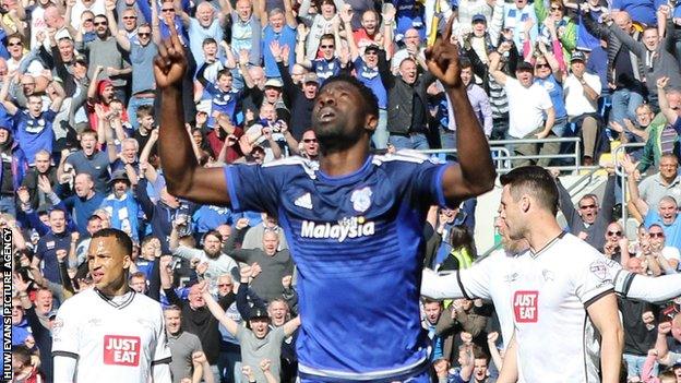 Bruno Manga celebrates a Cardiff City goal