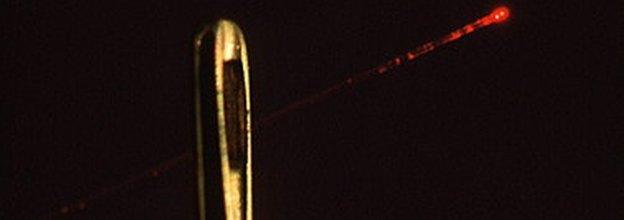 optical fibre passing through the eye of a needle