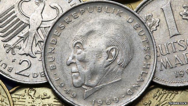 German coins showing Chancellor Adenauer