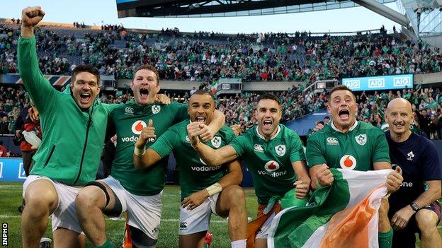 Ireland players celebrate historic first-ever success over the All Blacks