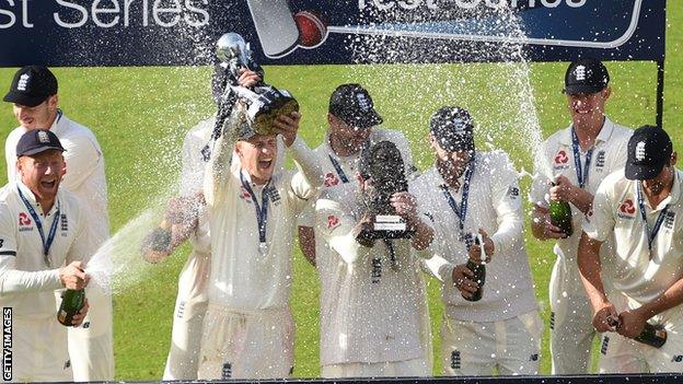 England celebrate the South Africa Test win at Old Trafford