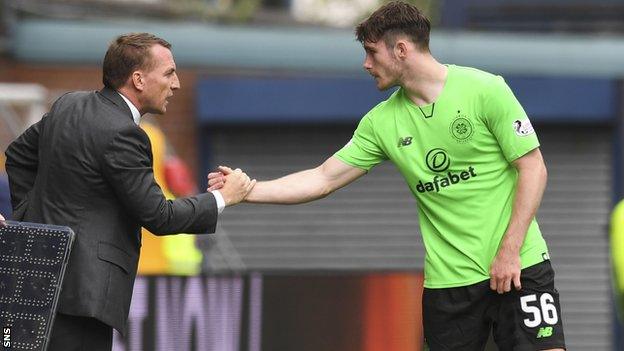 Celtic manager Brendan Rodgers and defender Anthony Ralston