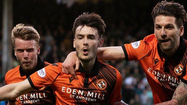 Dylan Levitt celebrates scoring for Dundee United