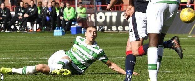 Jozo Simunovic steers the ball towards goal for Celtic's opener