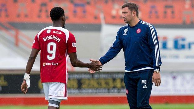 Hamilton striker Rakish Bingham and manager Martin Canning