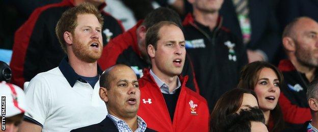 Prince Harry (in white) and Prince William (in red)