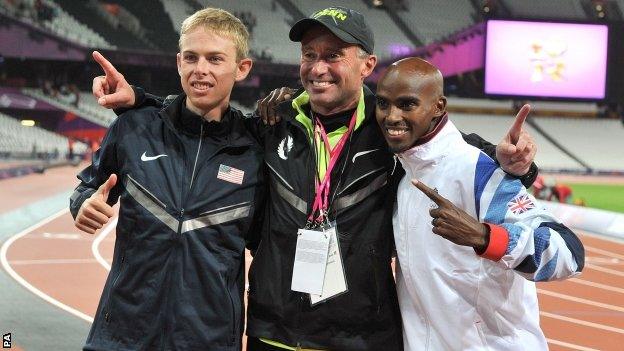 Galen Rupp, coach Coach Alberto Salazar and Mo Farah