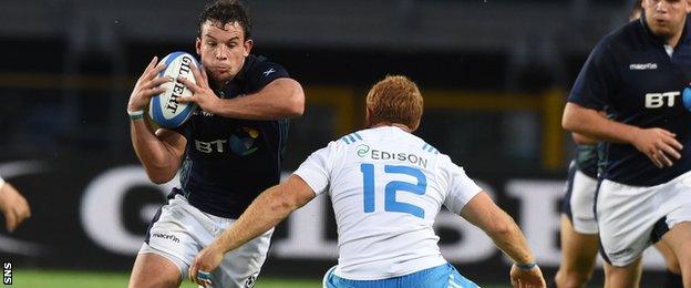 Scotland flanker John Hardie on debut against Italy