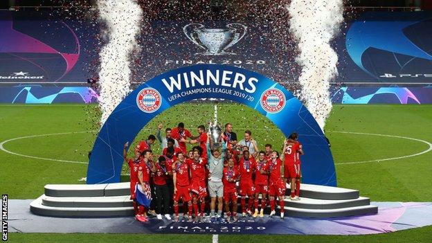 Bayern Munich celebrate winning the Champions League