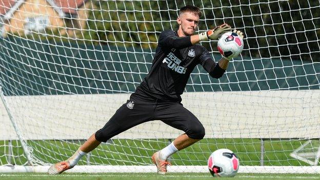 England Under-21 goalkeeper Freddie Woodman training at Newcastle