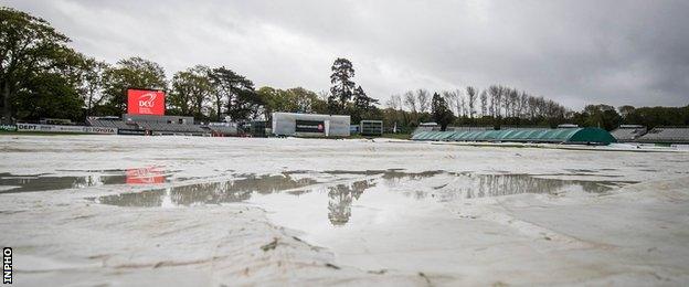 The wicket at Malahide Cricket Club remains under covers