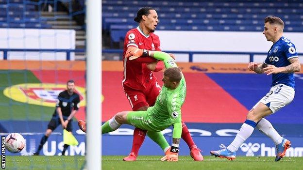 Jordan Pickford tackle on Virgil van Dijk