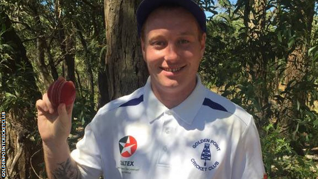 Bowler Aled Carey who took six wickets in six balls for Golden Point Cricket Club in Australia