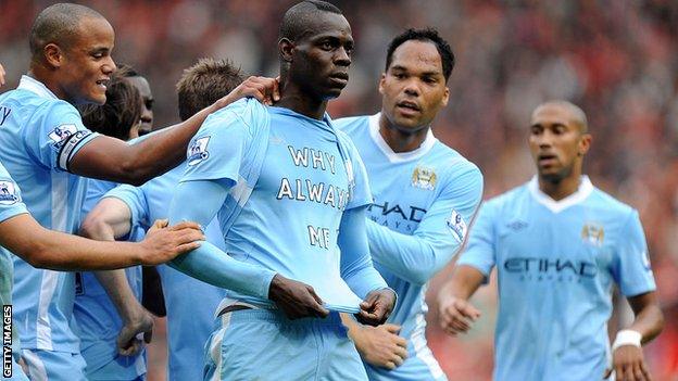 Mario Balotelli's 'why always me' celebration has gone down in Premier League folklore