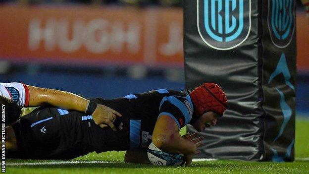 James Botham scores Cardiff's opening try against Lions