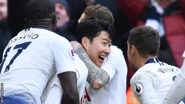 Son Heung-min celebrates his winning goal for Tottenham against Newcastle