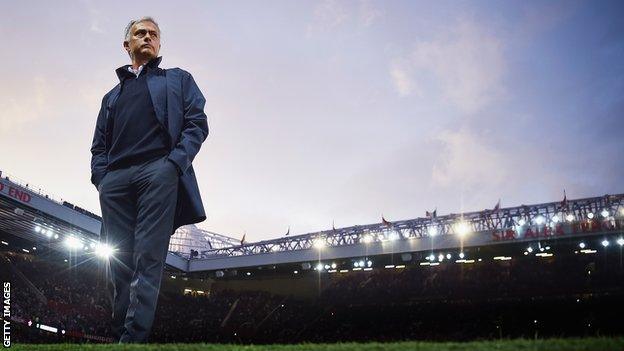 Jose Mourinho on the touchline at Old Trafford during his time as Manchester United manager