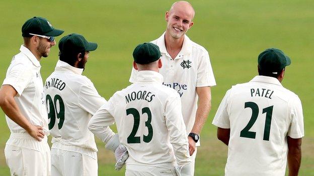 Zak Chappell took three of the six Lancashire wickets to fall at Trent Bridge