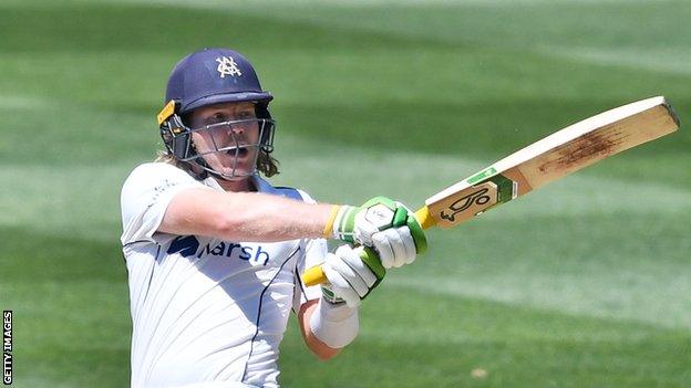 Victoria batter Will Pucovski plays a shot during a Sheffield Shield match against South Australia