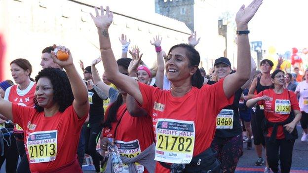 People at the start of the Cardiff Half Marathon