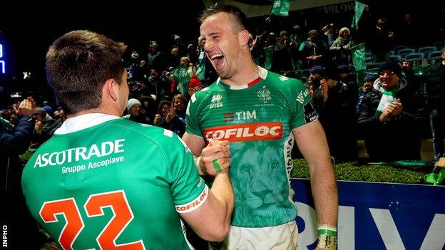 Benetton's Abraham Steyn and Antonio Rizzi celebrate the result