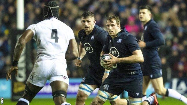 Jonny Gray playing for Scotland against England