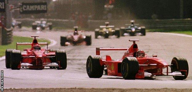 Michael Schumacher and Eddie Irvine finished first and second in the Italian Grand Prix in 1998