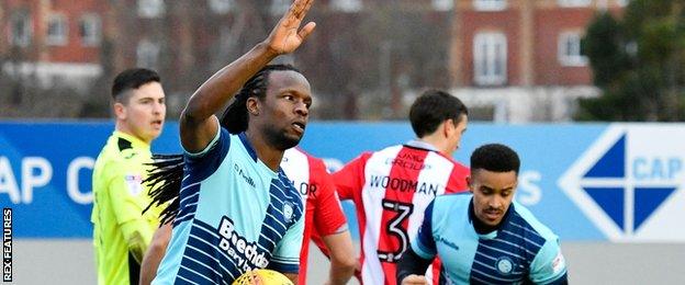 Marcus Bean wheels away after scoring against Exeter