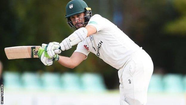 Worcestershire opening batsman Daryl Mitchell hits a shot during a Championship innings