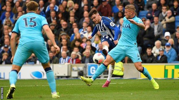 Aaron Connolly scores his second goal against Tottenham