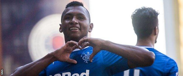 Rangers striker Alfredo Morelos celebrates