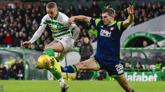 Hamilton Academical's Sam Stubbs (right) in action against Celtic