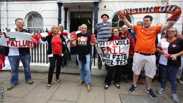 Blackpool and Charlton supporters protest outside EFL offices in London