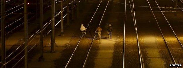 Migrants at the Frethun freight yard