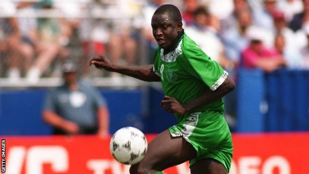 Rashidi Yekini in action for Nigeria