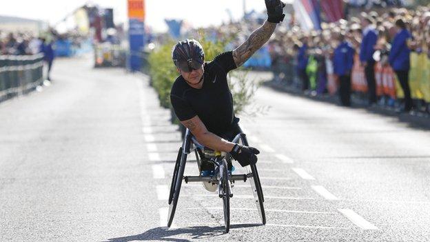 Great Britain's David Weir winning the Men's Great North Run wheelchair race