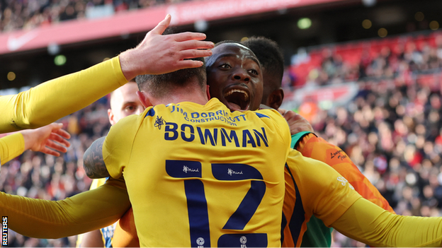 Daniel Udoh's Anfield opener was the Shrewsbury striker's 10th goal of the season