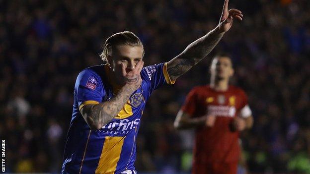 Jason Cummings scored a double for Shrewsbury against Liverpool in last season's FA Cup