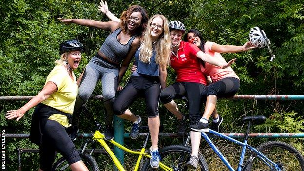 Women having fun on bikes