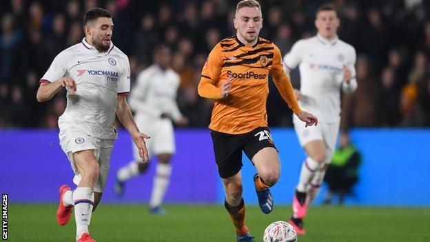 Hull City forward Jarrod Bowen in action against Chelsea in the FA Cup