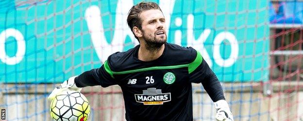 Celtic goalkeeper Logan Bailly plays against Eibar