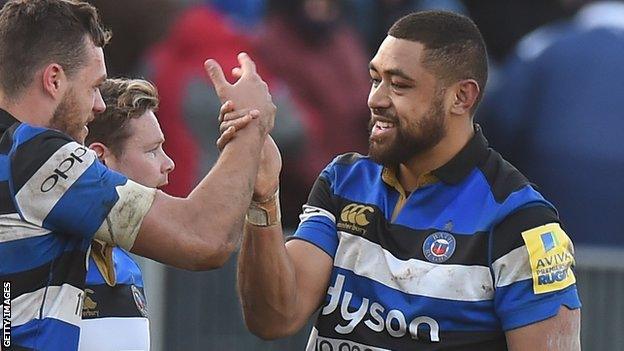 Taulupe Faletau with Bath teammates