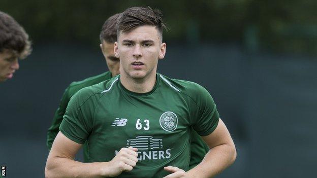 Kieran Tierney trains with Celtic before their Champions League return fixture with Alashkert